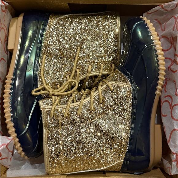 Sugar Gold Glitter and navy Duck Boots Size 7 - Picture 11 of 12